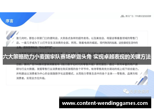 六大策略助力小麦国家队赛场崭露头角 实现卓越表现的关键方法