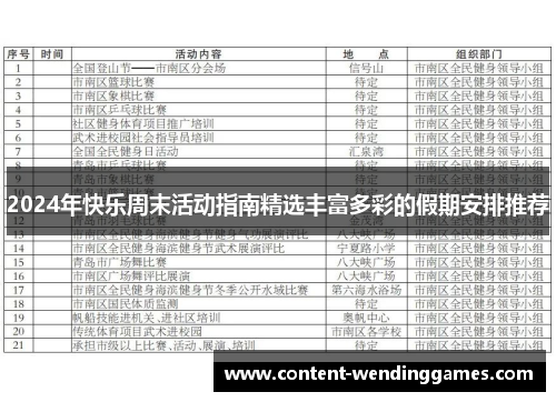 2024年快乐周末活动指南精选丰富多彩的假期安排推荐
