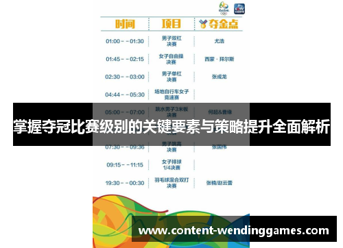 掌握夺冠比赛级别的关键要素与策略提升全面解析