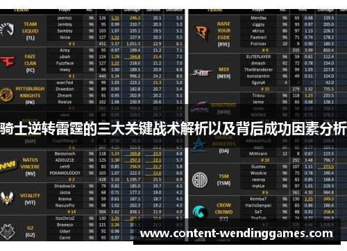 骑士逆转雷霆的三大关键战术解析以及背后成功因素分析